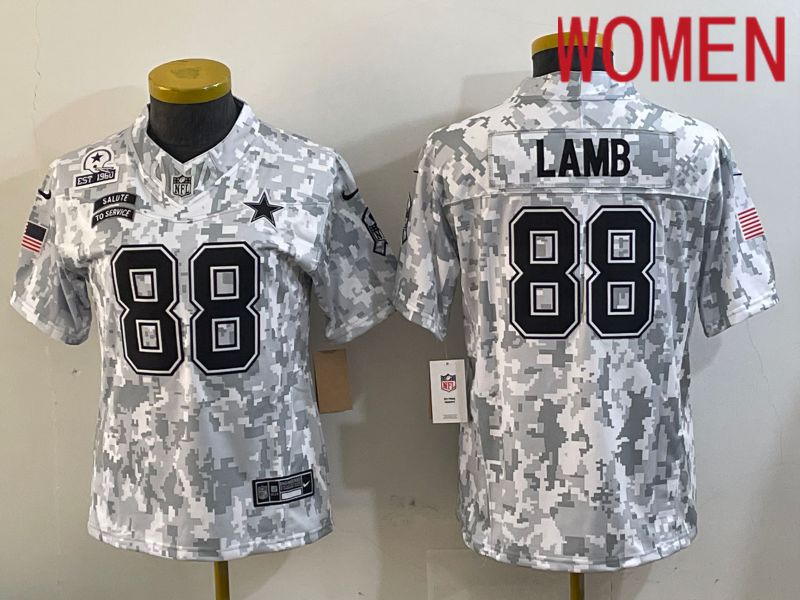Women Dallas Cowboys 88 Lamb Nike Arctic Camo 2024 Salute to Service Limited NFL Jersey style 3